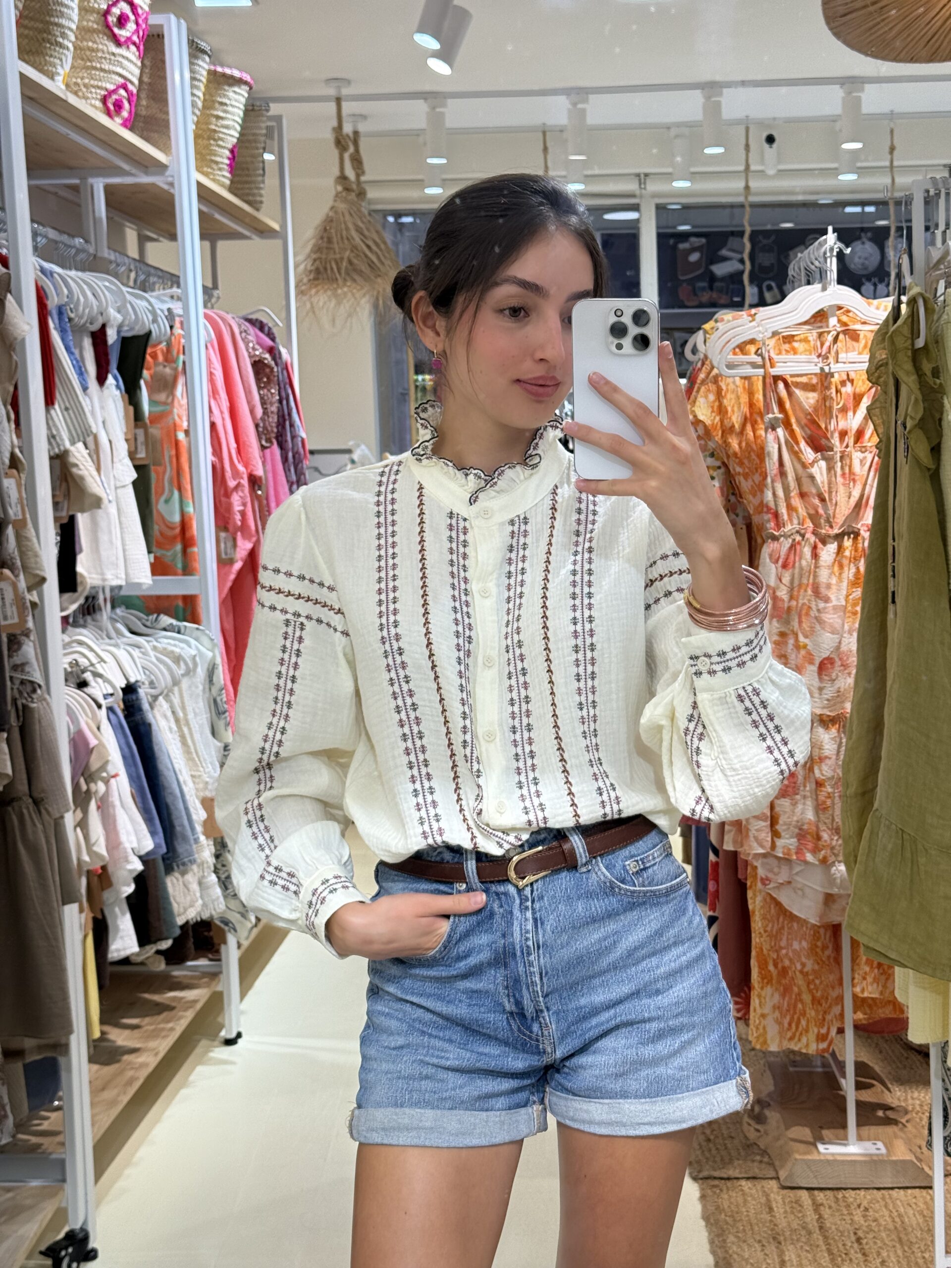 COMPRAR CAMISA BORDADA CREMA ROMANTICA