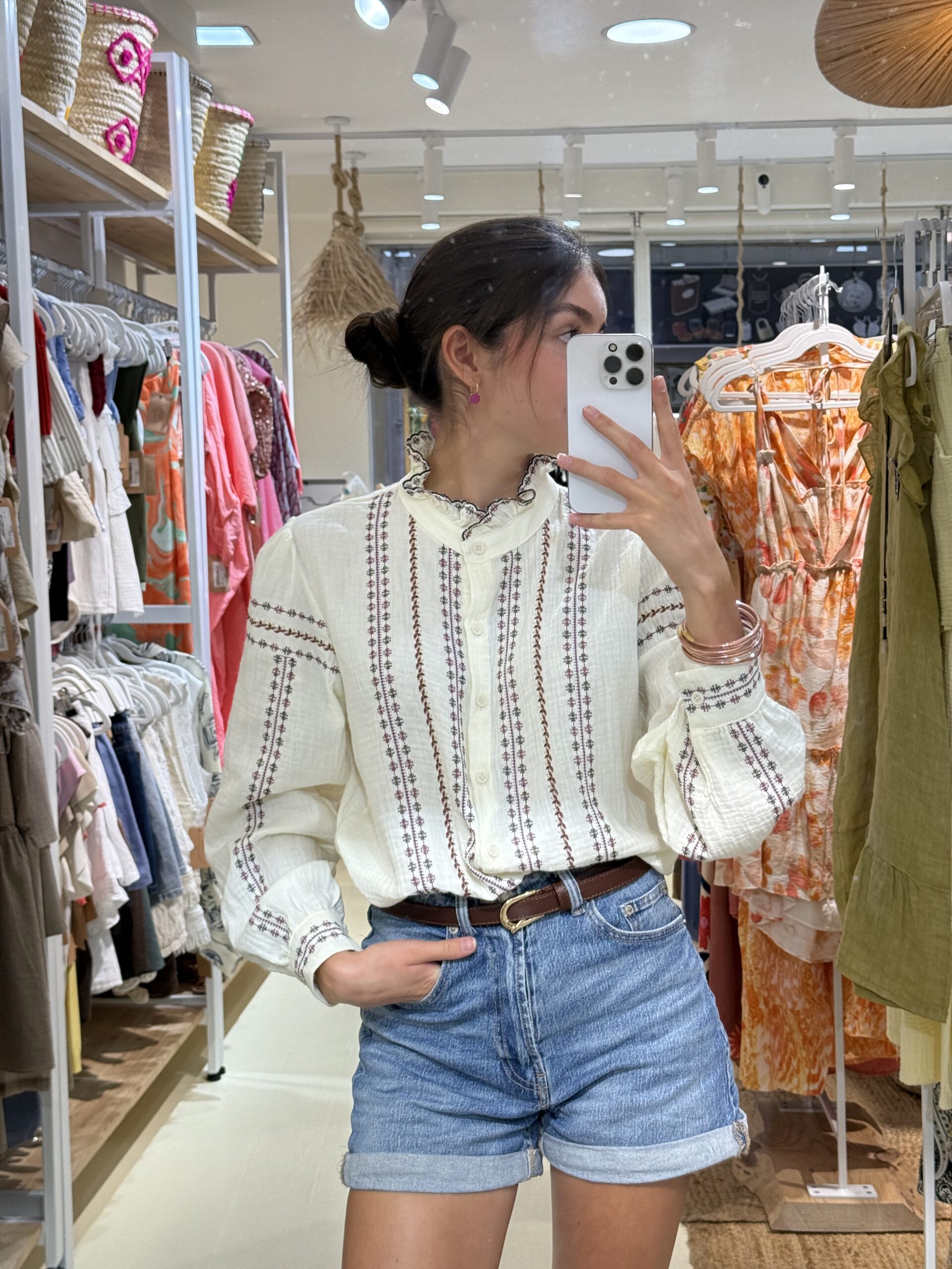 COMPRAR CAMISA BORDADA CREMA ROMANTICA