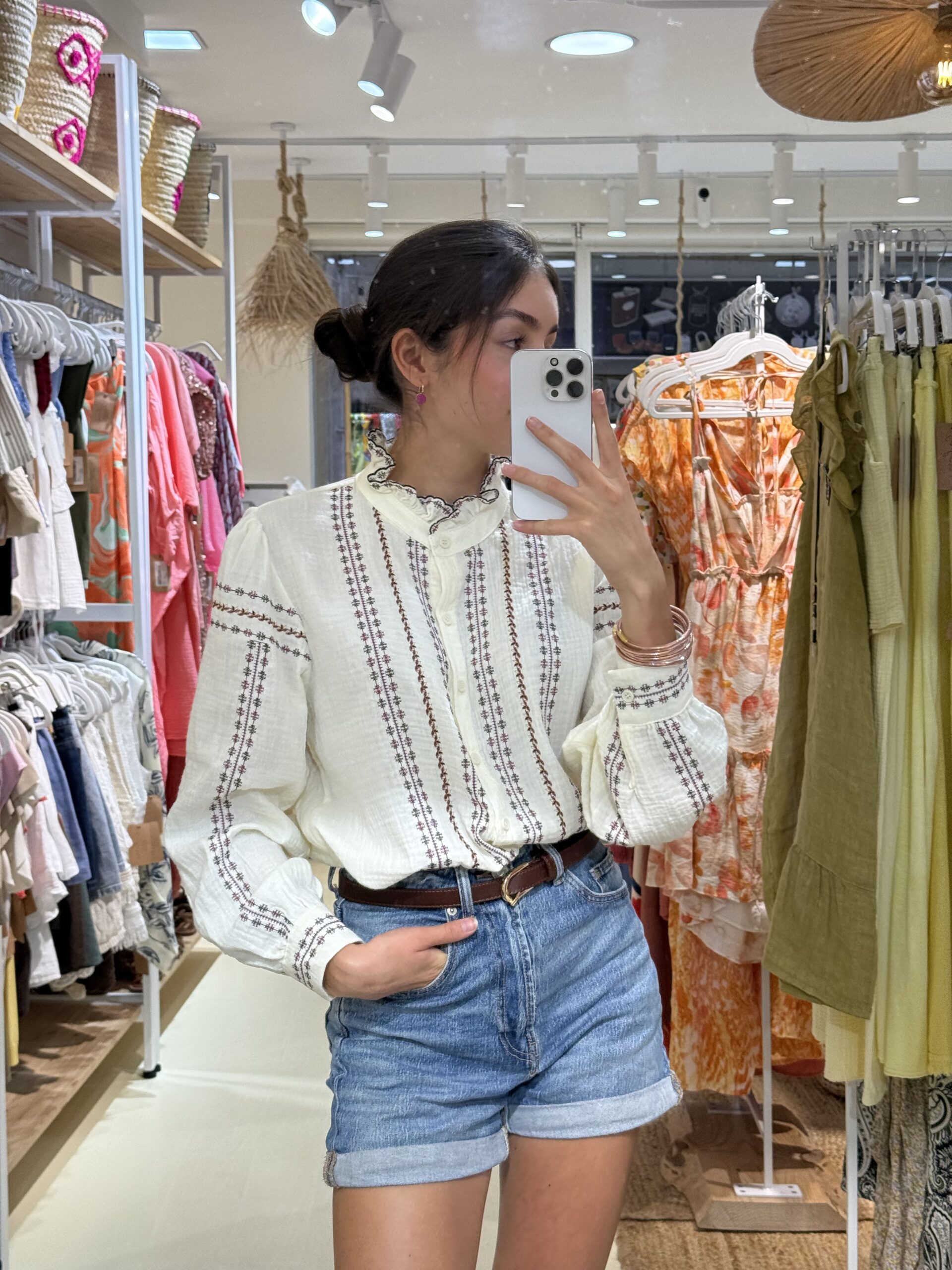 COMPRAR CAMISA BORDADA CREMA ROMANTICA