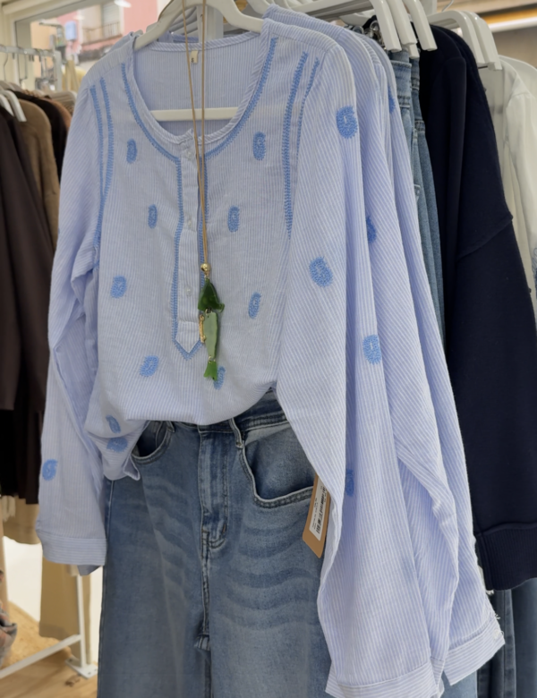 COMPRAR CAMISA VERANO MOTIVOS ZEN AZUL Y BLANCO ALGODON MUJER PLAYA