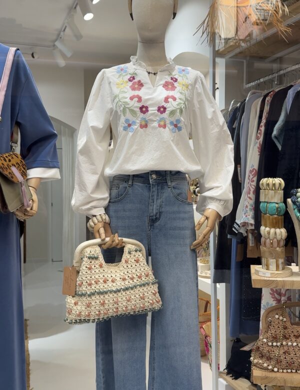 COMPRAR CAMISA MUJER Blusa blanca bordada para mujer con flores | Blusa boho manga larga