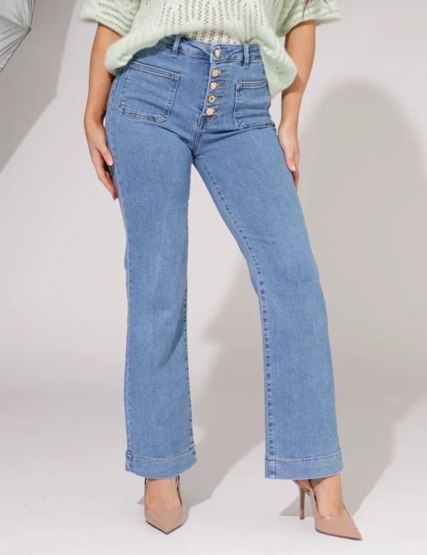 COMPRAR Vaqueros PIERNA ANCHA mujer, jeans WIDELEG tiro alto, pantalones vaqueros con botones delanteros, denim tendencia 2026