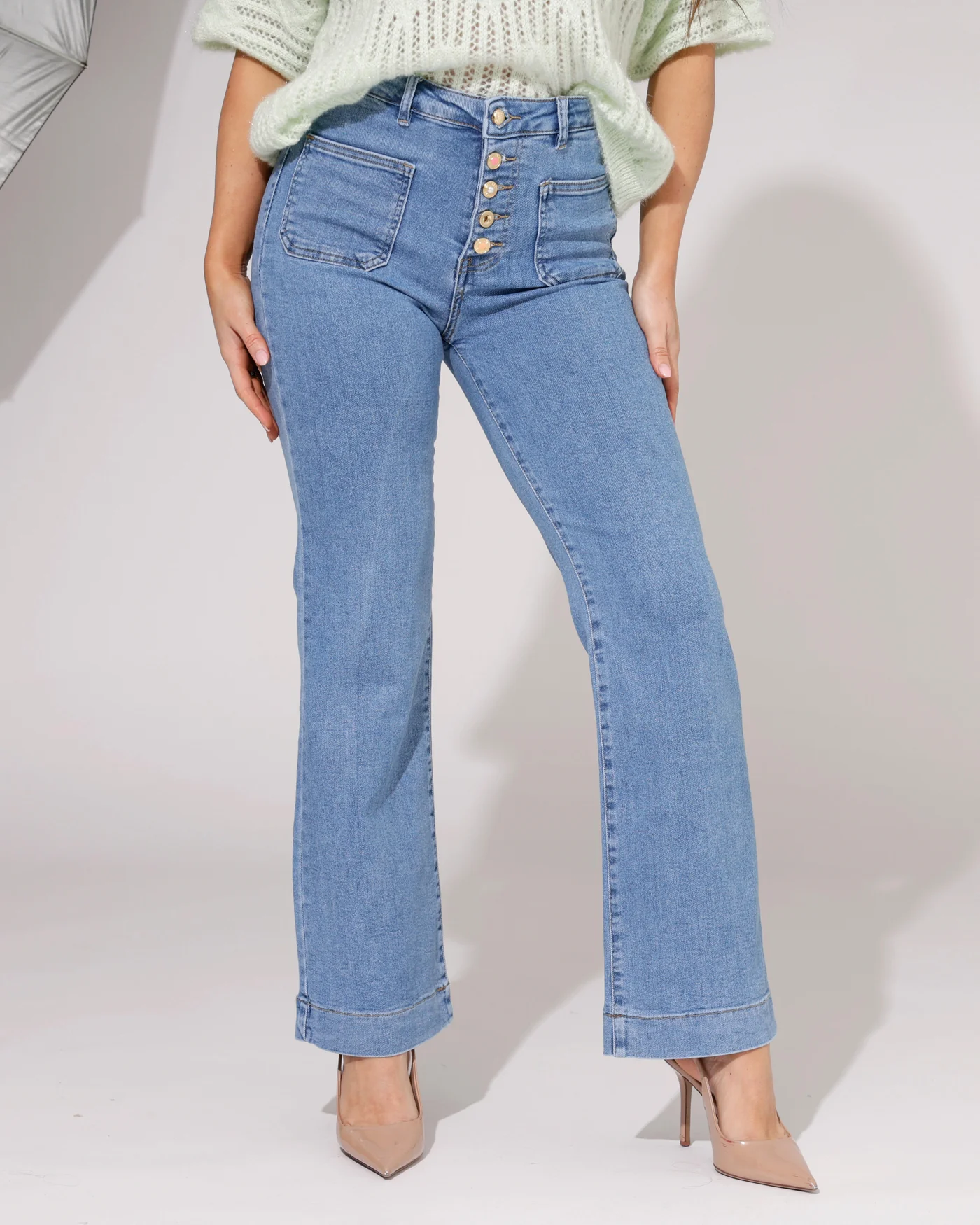 COMPRAR Vaqueros PIERNA ANCHA mujer, jeans WIDELEG tiro alto, pantalones vaqueros con botones delanteros, denim tendencia 2026
